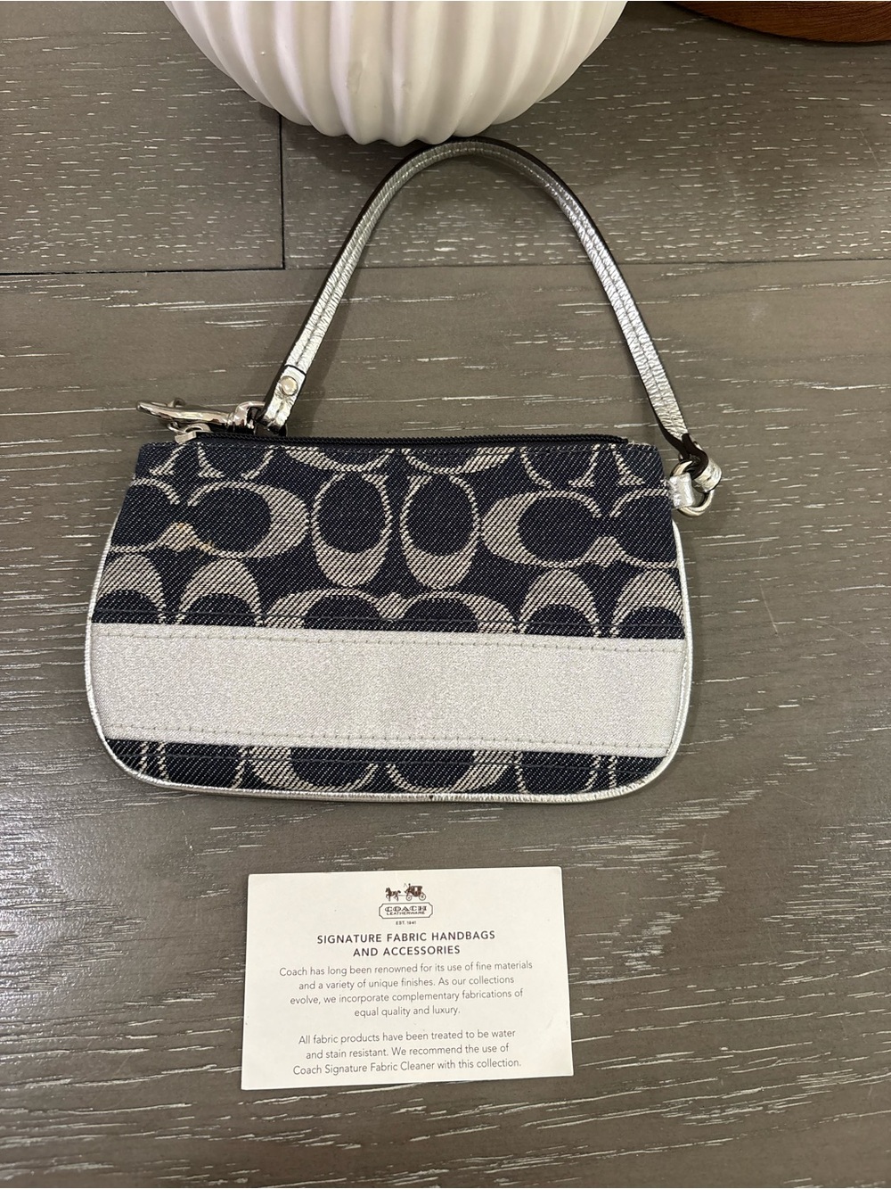 Vintage YK2 Coach Signature Mini Wristlet in Navy and Silver